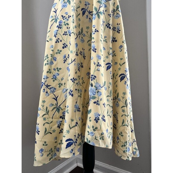 LK Bennet Yellow Floral Midi Dress Pearl Detail 100% Silk Size 6 EUC - Picture 3 of 7
